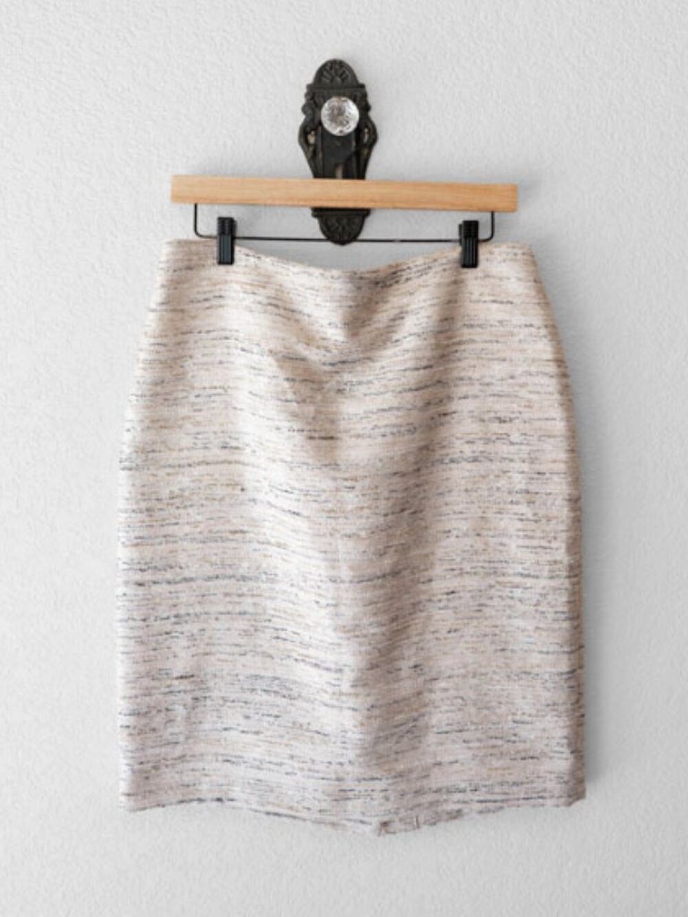 Karl Lagerfeld Paris Textured Tweed Skirt Beige Cream Lined Back Zip Size 12